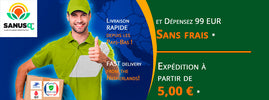 Livreur remettant un colis SANUSq Health : envoi rapide depuis les Pays-Bas, frais de port offerts dès 99 € d'achat