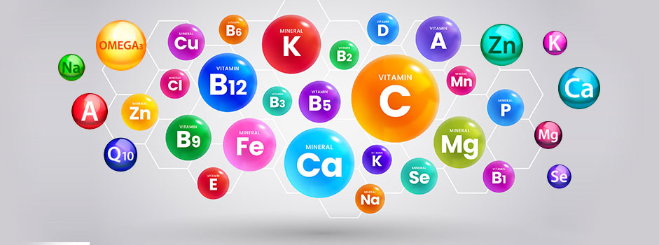Sphères colorées de vitamines et minéraux essentiels, évoquant le soutien de l'immunité — SANUSq Health