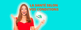 Femme souriante tenant une pancarte de remise pour les compléments SANUSq Health sur fond turquoise