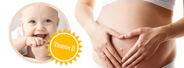Femme enceinte formant un cœur sur son ventre près d'un bébé souriant, par SANUSq Health sur la vitamine D et l'asthme