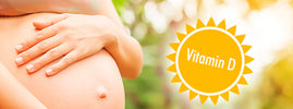 Femme enceinte tenant son ventre à côté d'un soleil Vitamine D, par SANUSq Health sur la vitamine D pendant la grossesse