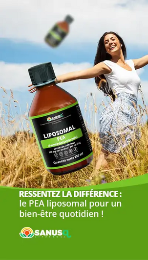 Femme active avec complément PEA liposomal SANUSq pour bien-être quotidien et vitalité