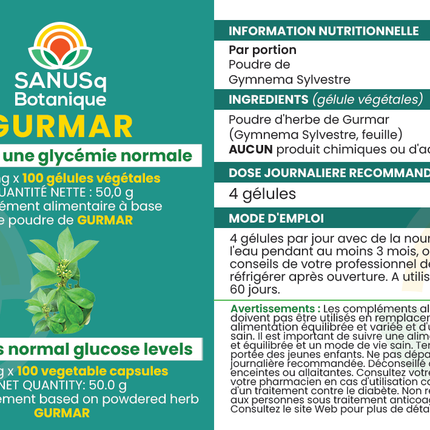 Feuille de Gurmar (Gymnema Sylvestre) gélules - 500 mg  | SANUSq Health