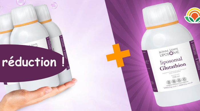 SANUSq Health glutathion liposomal, lot de 3 + 1 offert avec 10 % de réduction sur quatre flacons