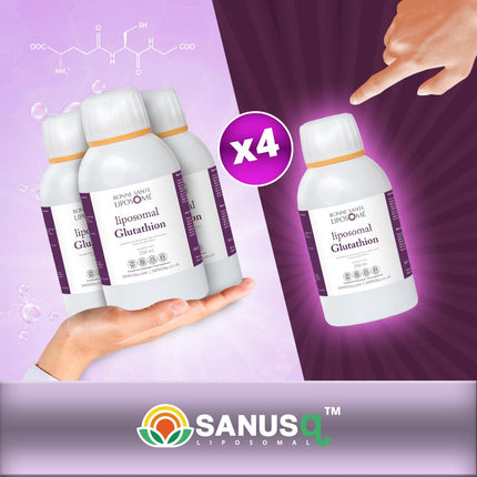 Lot de quatre flacons de glutathion liposomal Bonne Santé Liposome de 250 ml, avec la molécule de glutathion – SANUSq Health