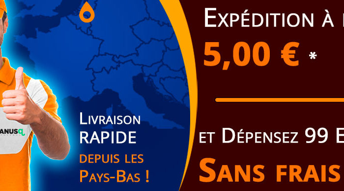Livreur remettant un colis SANUSq Health : envoi rapide depuis les Pays-Bas, frais de port offerts dès 99 € d'achat
