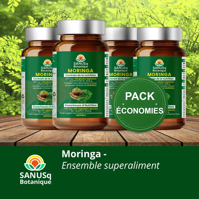 Pack économies Moringa superaliment SANUSq Botanique – ensemble 4 flacons centrale de nutrition