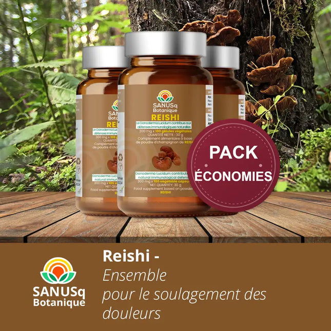 Pack économies champignon reishi SANUSq Botanique – ensemble 3 flacons pour le cœur et le stress