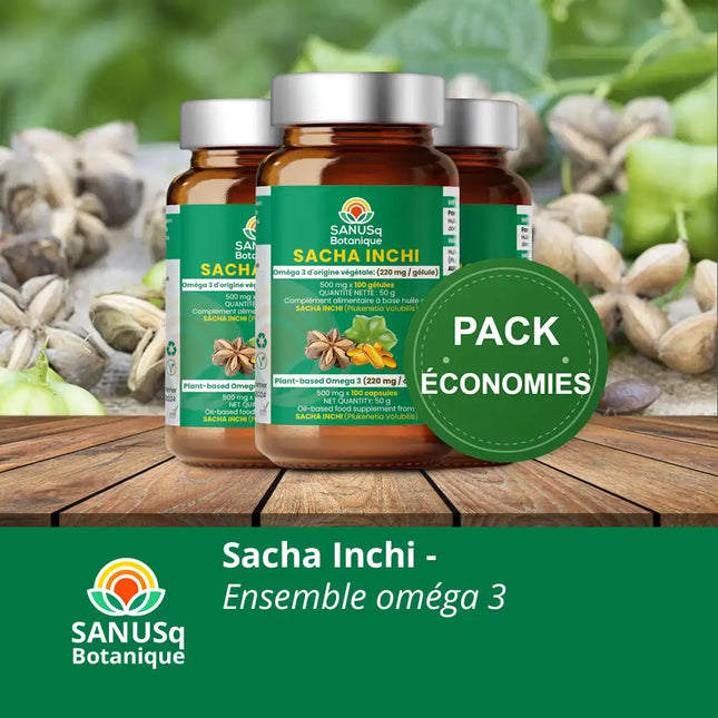 Pack économies Sacha Inchi oméga 3 végétal SANUSq Botanique – ensemble 3 flacons 220mg par gélule