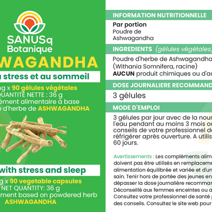 Ashwagandha ( Withania Somnifère ) gélules - 400 mg | SANUSq Health