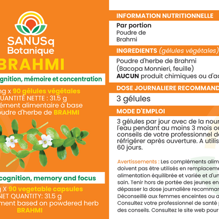 Brahmi (Bacopa Monnieri) gélules - 350 mg | SANUSq Health