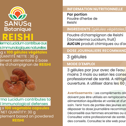 Reishi champignon (végétales) gélules - 300 mg | SANUSq Health