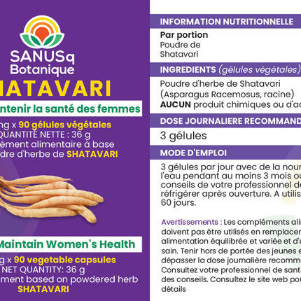 Shatavari (Asperges racemosus ) gélules - 400 mg | SANUSq Health