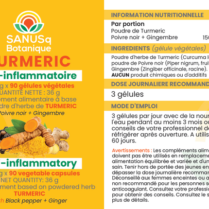 Curcuma (Curcuma longa L) gélules - 400 mg | SANUSq Health